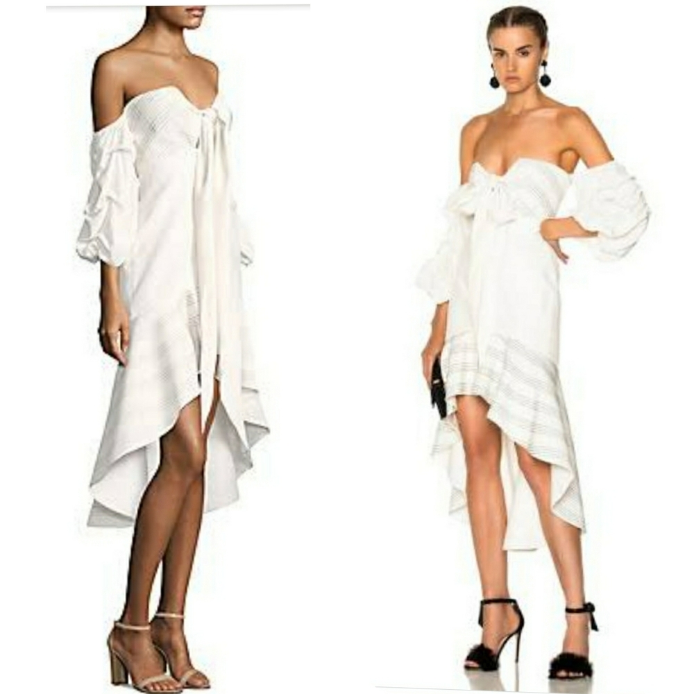 Zuki Off-The-Shoulder Flounce Hem Silk Dre… - Picture 1 of 11